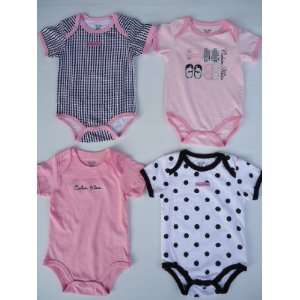 Calvin Klein Infant Layette Bodysuits Onesies Pink Black, Set of 4 