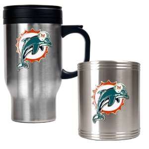 Miami Dolphins NFL Travel Mug & Stainless Can Holder Set   Primary 