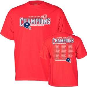  New York Giants Super Bowl XLII Champions Red Roster T 
