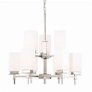   SN Satin Nickel District Nine Light Chandelier from the District