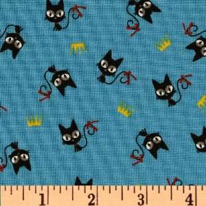 com 44 Wide Kokka Trefle Oxford Cotton Canvas Black Cat Blue Fabric 