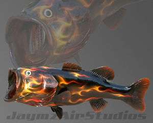 Painted Airbrushed Realistic Fire Flame Largemouth Bass  