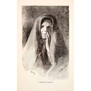  Wood Engraving Moorland Widow Guyenne France Costume Portrait Woman 