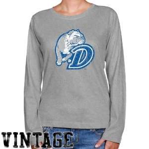 Drake Bulldogs Ladies Ash Distressed Logo Vintage Long Sleeve Classic 