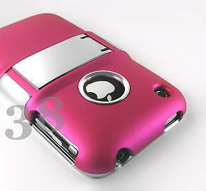 DELUXE HOT PINK CASE STAND COVER W/CHROME IPHONE 3G 3GS NEW  