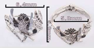 Wide Tibetan Silver Crystal Rhinestone Owl Bangle Open Charm Bracelets 