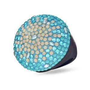 Blue and White Crystal and Faux Pearl Round Wood Ring   Size 8 SS LINK