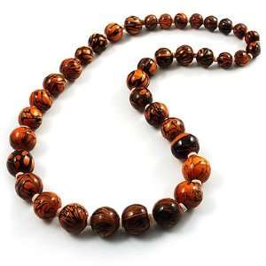 Long Graduated Wooden Bead Colour Fusion Necklace (Light Brown & Black 