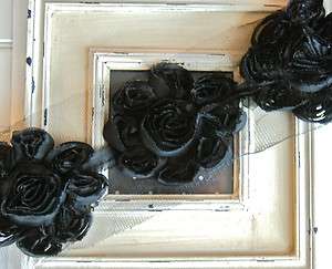 Yard Large BLACK Chiffon Flowers Shabby Rose Trim   4  