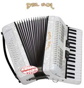 Del Sol Piano Accordion 48 Bass 34 Keys 5 Switch White, AVA1307 WH 