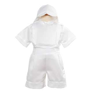 ICM Baby Boys Satin Overalls Christening Baptism Outfit w/ Cap Size 3M 