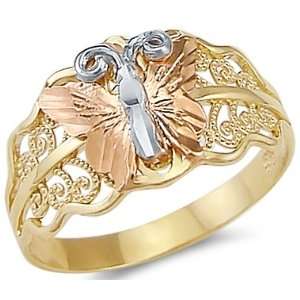   12.5   14k Yellow White Rose Three Color Gold Butterfly Ring Jewelry