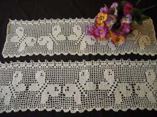   Pair Hand Crocheted Curtain Valances Filet Crochet Butterflies  