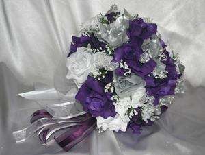   Package Purple Silver Round Wedding Decorations Pew Bows 12 pcs  