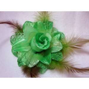 Green Lace and Feather Rose Flower Pin and Band