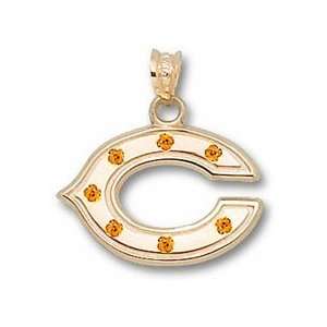 Chicago Bears 1/2 C Pendant with 7 .01 Citrine Stones   14KT Gold 