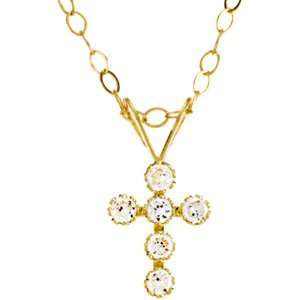   Youth Cz Cross Necklace With 15.00 Chain. 08.62X05.92 Mm Youth Cz