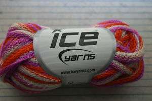 1sk Ice Frilly ribbon yarn cream,berry,orange 34 yds  