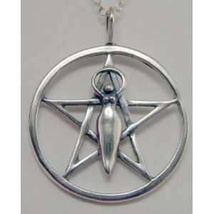   Bewitching Pentacle with a Goddess Accent in Sterling Silver Jewelry
