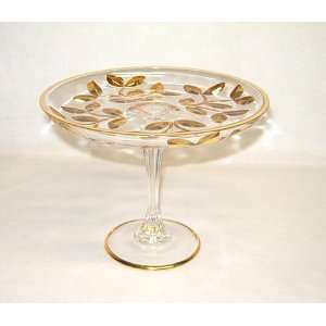   Crystal Dish on Base with Gold Leaves 