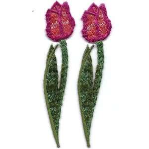 BUY 1 GET 1 OF SAME FREE/Flowers/Tulips, Fuchsia  Iron On Embroidered 