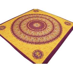 Elephant Mandala Print Textile India Cotton Bed Sheet Linens Fabric 