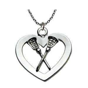 Lacrosse Sticks in Heart Necklace