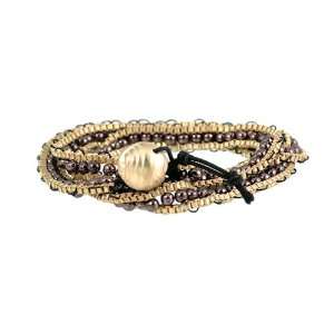  Gold Tone Brown Nugget Frienship Wrap Bracelet 22 Inches 