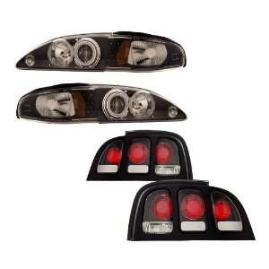   Ford Mustang Black CCFL Halo Projector Headlights + Tail Lights Combo