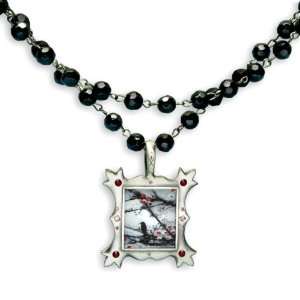   Black Czech Necklace & Bird & Berries Pendant Cara Singleton Jewelry