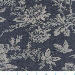  56 Wide Washed Denim Floral Black Fabric By The Yard 