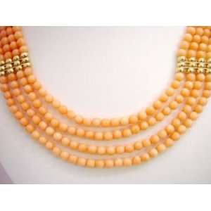    4 Strands Pink Coral Bead & Gild Bead Necklace 