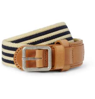 Striped Canvas and Leather Belt  MR PORTER