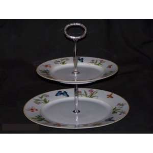 Gorham China Butterfly Menagerie Hostess Tray 2 Tier  