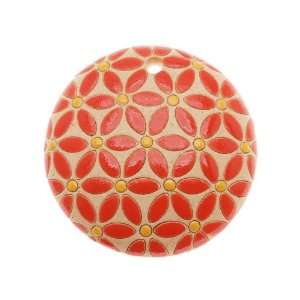 Golem Design Studio Glazed Ceramic Pendant Orange/Yellow Flower Design 