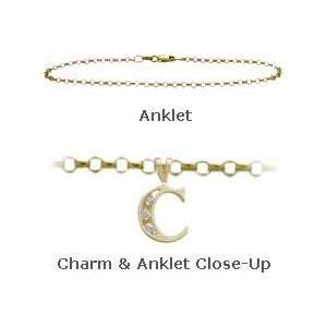  Diamond Initial C Yellow Gold 10 Charm Anklet Jewelry