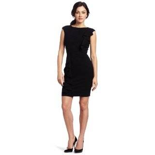 Calvin Klein Womens Side Ruffle Dress, Black, 10 Calvin Klein Womens 