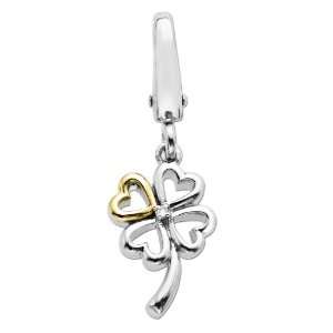   Silver and 14k Yellow Gold Heart Four Leaf Clover Charm Jewelry