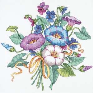 Morning Glories Stamped Cross Stitch Kit NEW Flowers  