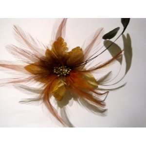  Light Brown Hair Feather Flower Hat Clip/ Brooch Beauty