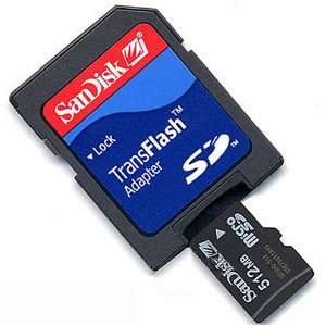  SanDisk 512MB MicroSD/TransFlash Card w/SD Adapter 