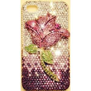  3D PURPLE ROSE with Stem Case for iPhone 4 & 4S Super High 
