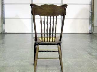 Antique Press Back Dark Oak Chair w Cane Seat Xclnt Con  