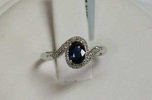   New 14K White Gold Natural Blue Sapphire and Diamond Pave Swirl Ring