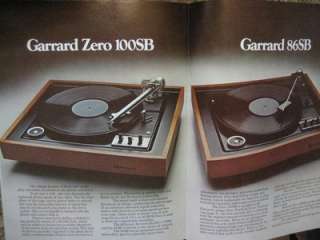 Garrard Turntable Line Brochure 1970s  Zero 100SB, 100C  