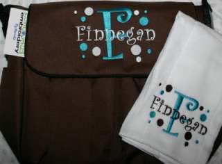 Personalized Baby Diaper bag & Burp Cloth Polka Dots Circles 
