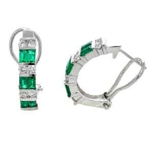  14K White Gold Emerald and Diamond Earrings Jewelry