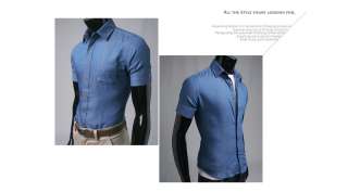 Bros mens Casual Denim Shirts Shorts Sleeve Blue .32  