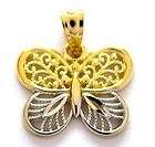 14k Real Yellow White Gold Butterfly Charm Pendant New  