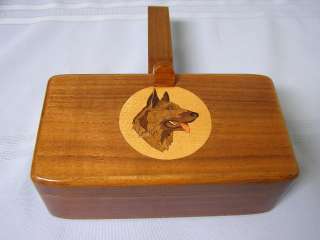   dog Wood inlay Picture Music box Thorens 2 songs Hear it play  
